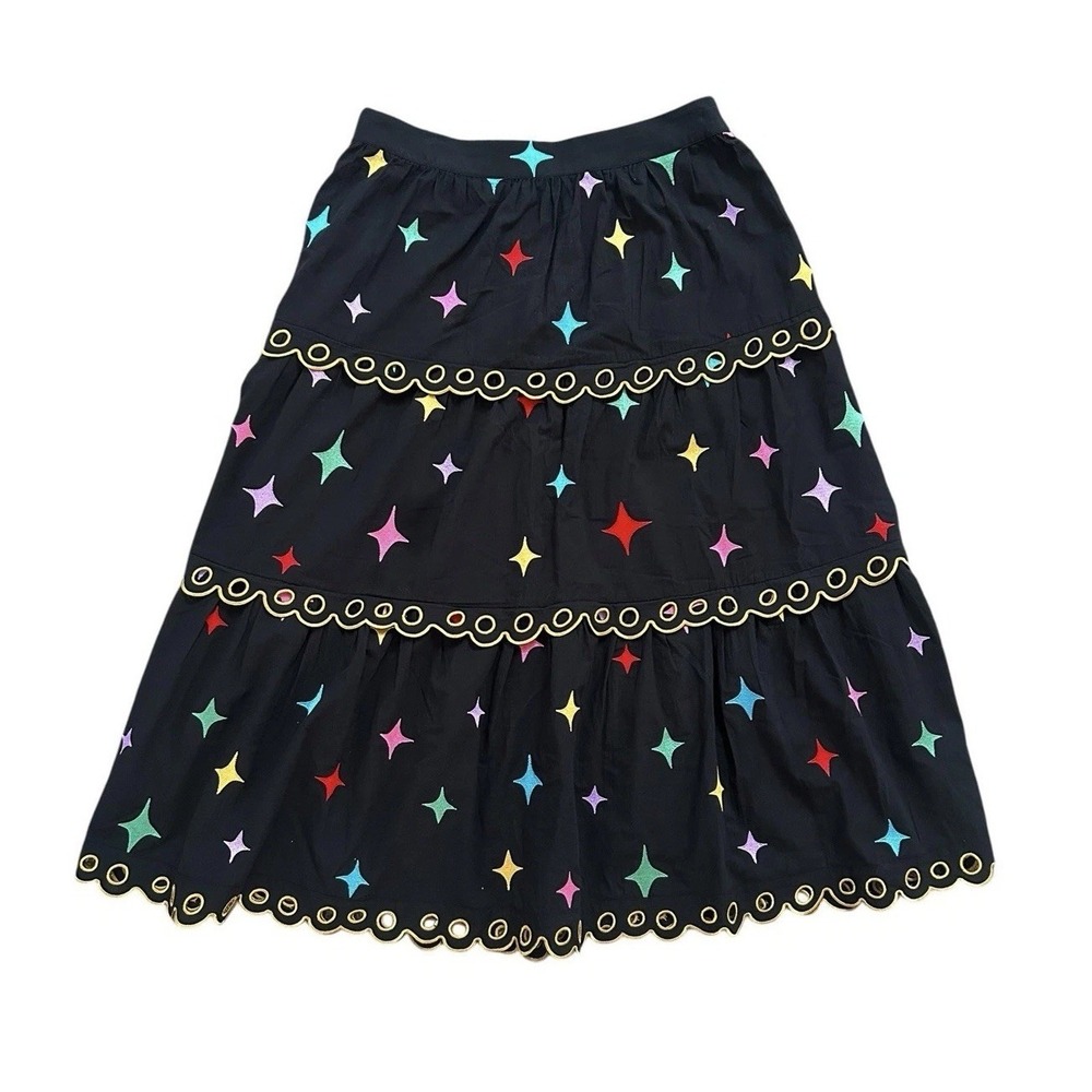 Gorman Twinkle‎ Twinkle Little Skirt Womens Size 8 Black Stars Tiered Whimsigoth
